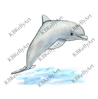 Dolphin Watercolor Art Print Baby Dolphin Swimming Nursery Animals Baby Animals Underwater Ocean Animal Baby Room Decor Dolphin Gift Artwork - image1